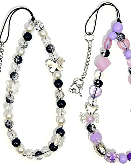 2-Pack Beaded Phone Charm Wrist Straps – Crystal Gemstone Wristlets for Phone, Keys, Wallet & ID Badge