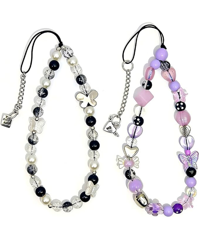 2-Pack Beaded Phone Charm Wrist Straps – Crystal Gemstone Wristlets for Phone, Keys, Wallet & ID Badge
