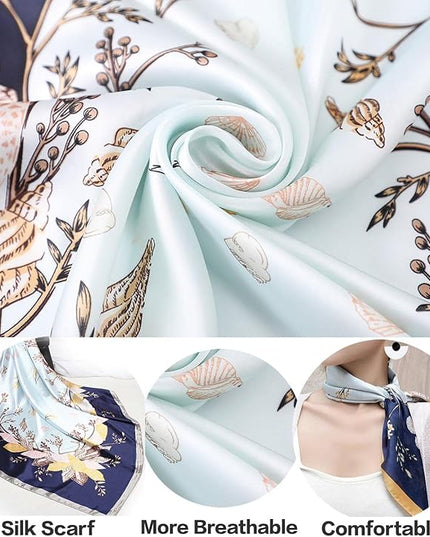 kcctoo 27.5" Mulberry Silk Feeling Head Scarf Women's Fashion Square Neck Satin Scarfs for Bag Hair Scarves Gift