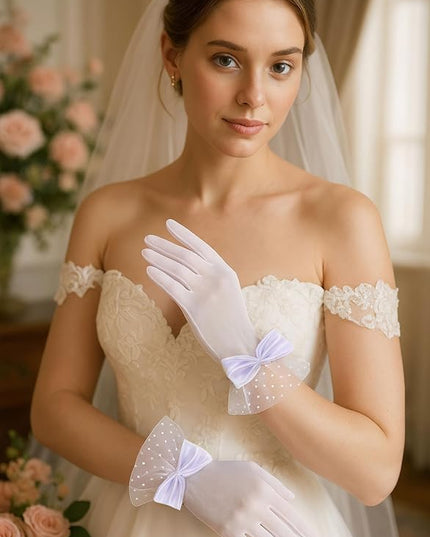 BABEYOND Lace Gloves for Women - Bow Short Prom Gloves Evening Elegant Accessories for Wedding Opera Party