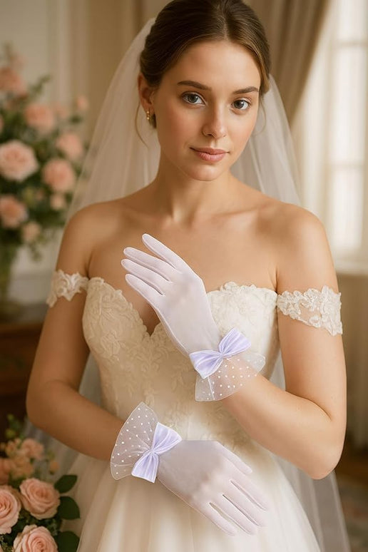 BABEYOND Lace Gloves for Women - Bow Short Prom Gloves Evening Elegant Accessories for Wedding Opera Party