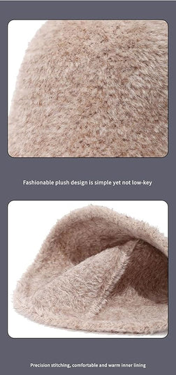 Winter Plush Fuzzy Polyester Bucket Hat Fisherman Hats for Women Men Bucket hat