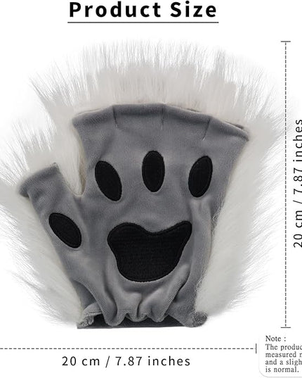 HAOAN Wolf Paw Gloves Faux Fur Cat Fingerless Mittens Winter Warm Cosplay Halloween Fancy Party Costume Accessories