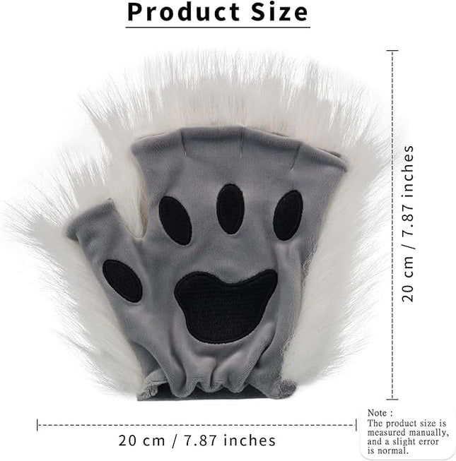 HAOAN Wolf Paw Gloves Faux Fur Cat Fingerless Mittens Winter Warm Cosplay Halloween Fancy Party Costume Accessories