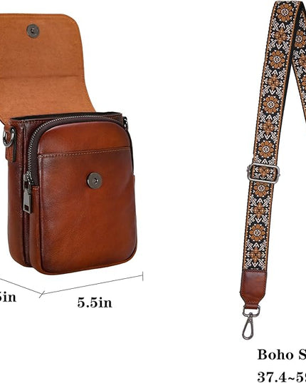 HESHE Leather Small Crossbody Bags for Women RFID Blocking Cell Phone Purse Anti-Theft Travel Bag with wide Straps