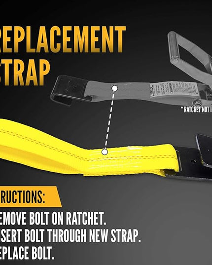 US Cargo Control, Fixed End Tie Down Strap with Flat Hook and Bolt Loop, 2 Inch Wide X 11 Inch Long, Yellow Ratchet Straps, Dependable Utility Strap, 3,333 Pound Working Load Limit, Case of 40
