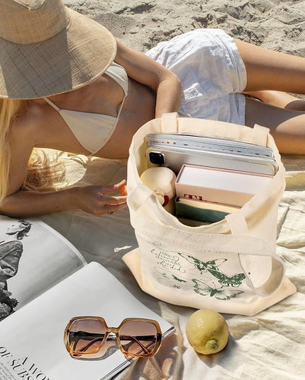 Aesthetic Canvas Tote Bag - Reusable Shoulder Tote Bag for Women Lady Casual Vacation, Shopping, Work, Gym