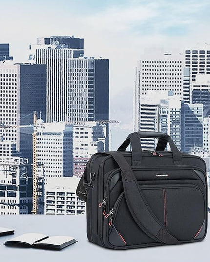 KROSER Laptop Bag 15.6 Inch Briefcase Messenger Bag Water Repellent Computer Case Shoulder Bag Durable Tablet Sleeve with RFID Pockets for Business/College/Women/Men - Black/Red