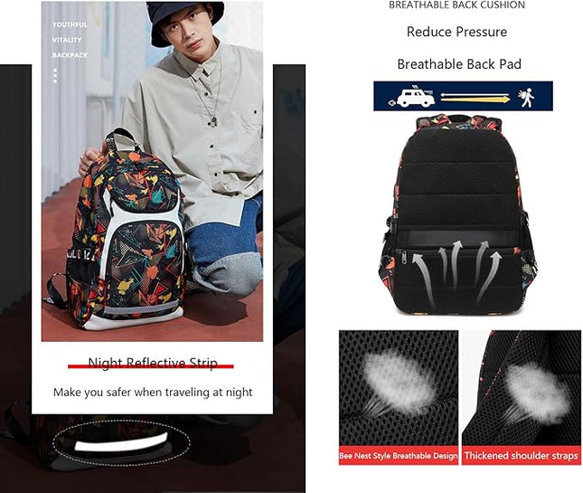 American Football Player 26 Multifunction Rugby Backpack Travel Laptop Daypack Night Reflective Strip Fans Bag (R - Pattern 2)