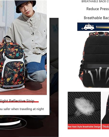 American Football Player 26 Multifunction Rugby Backpack Travel Laptop Daypack Night Reflective Strip Fans Bag (G - Pattern 1)