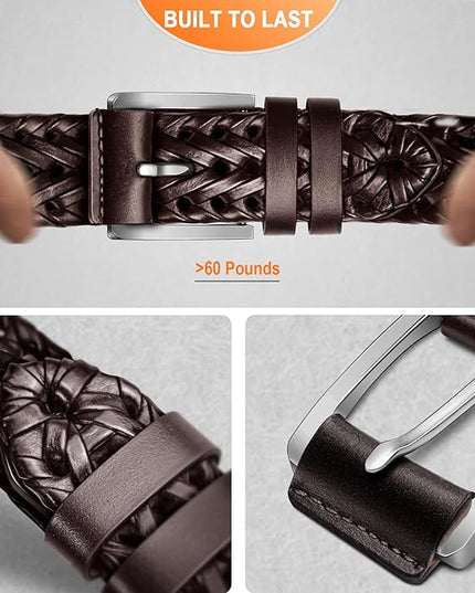 BULLIANT Mens Belts,Leather Woven Braided Belts for Gift Men Casual Jeans Golf