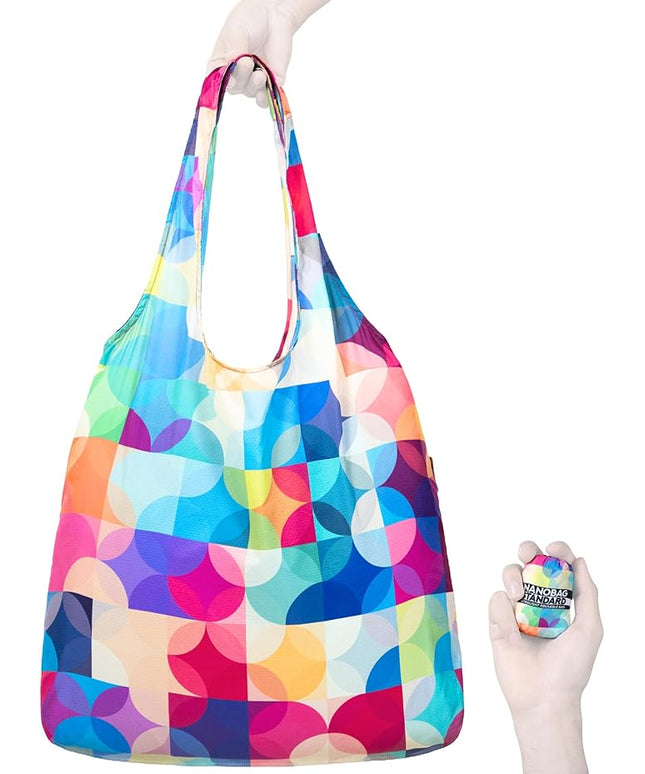 Nanobag Ultralight Foldable Tote for Women & Men, Reusable Grocery & Travel Bag, Packable Collapsible Compact Market Essential (Standard Color Blocks)