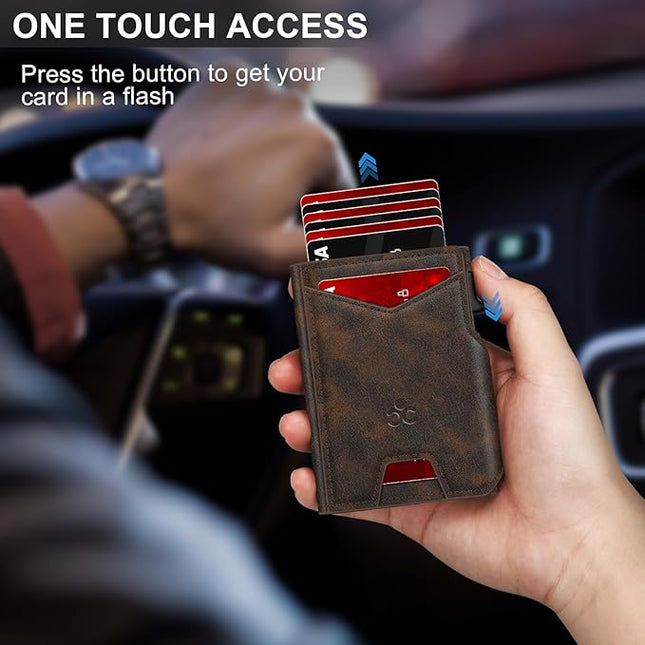 Wallet for Men Wallet with Slim Pop Up Card Holder 9-13 Cards, Bifold Minimalist Smart Wallet RFID Blocking Credit Card Holder with ID Window & Stretchable Cash Slot Compact Metal Aluminum Card Case