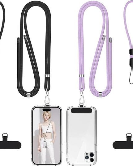 takyu Phone Lanyard, 2 Pack Adjustable Cell Phone Lanyard Crossbody Neck Strap & 2 Pack Phone Wrist Strap with Tether Tabs Compatible for iPhone Android Smartphones-Black Purple
