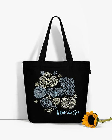 Ecoright Aesthetic Canvas Tote Bag for Women Large Zipper Tote Bags with Pocket, Womens Tote Bag for Yoga, Work, Beach