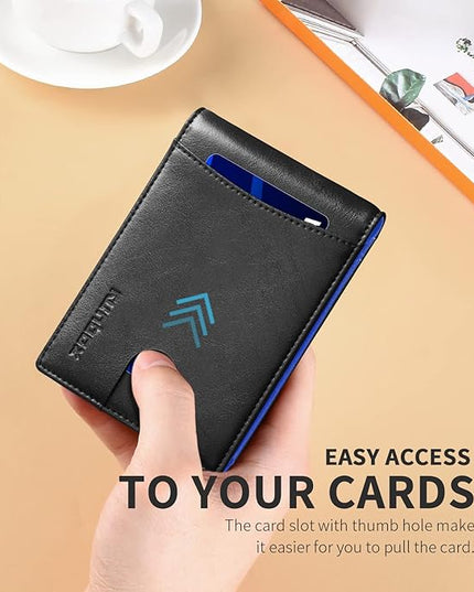 RUNBOX Slim Wallet for Men Genuine Leather RFID Blocking Bifold Minimalist Front Pocket Mens Wallet with Money Clip Thin Gift Box