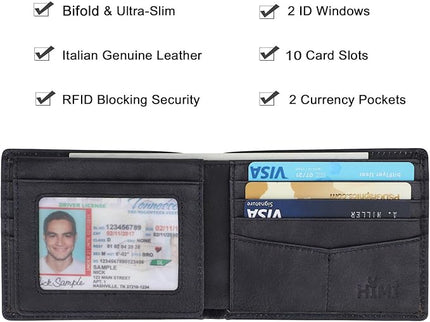 Wallet for Men-Genuine Leather RFID Blocking Bifold Stylish Wallet With 2 ID Window