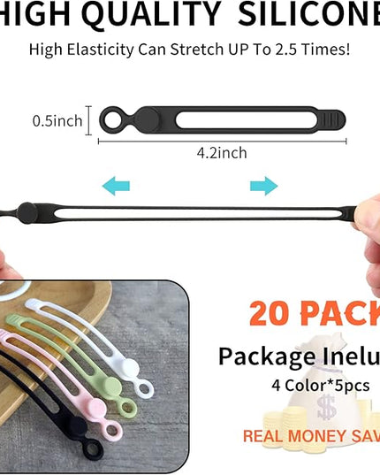 [20Park]UMUST Silicone Cable Ties,Reusable Cable Management Organizer, Multipurpose Elastic Cord Organizer for Bundling and Fastening Cable Cords Wires(black,white,pink,green)