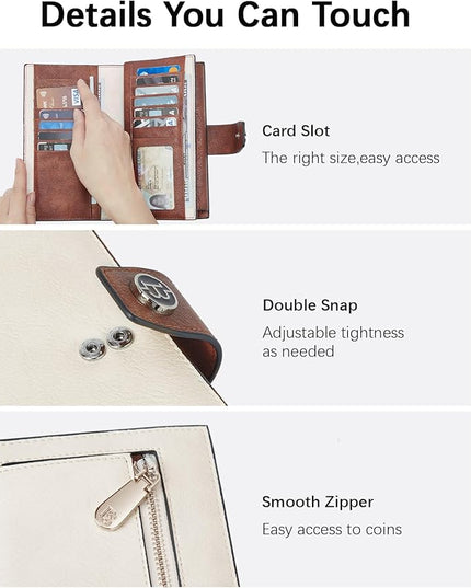 BOSTANTEN Womens Leather Wallets RFID Blocking Large Capacity Credit Cards Holder Phone Clutch Apricot