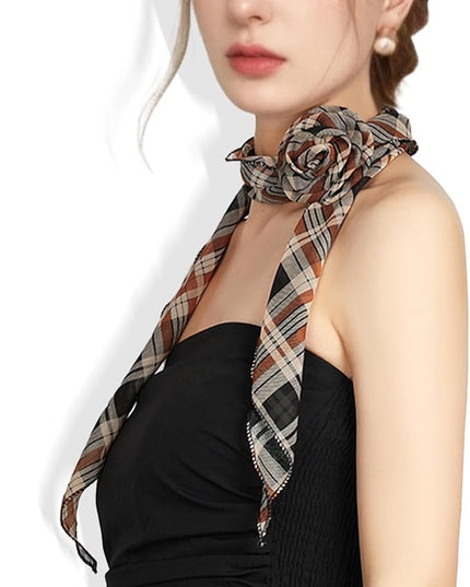 Chiffon Scarf for Women, Removable Flower Neck Scarf Light Soft Fashion Rose Scarves Versatile Headband or Hair Band