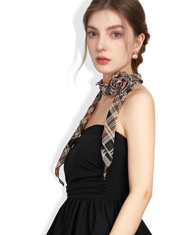 Chiffon Scarf for Women, Removable Flower Neck Scarf Light Soft Fashion Rose Scarves Versatile Headband or Hair Band
