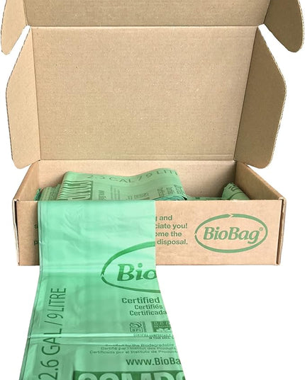 2.6 Gallon Compostable Food Scrap Bags by BioBag, 100 Count, BPI Certified, Meets ASTM D6400 Standards, Made in USA, Kitchen Counter Bin Liners