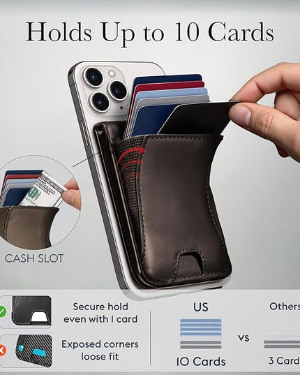 Genuine Leather Magsafe Wallet,10 Card Holder With Stand, Slim Magnetic Wallet Mag Safe for iPhone,Compatible With iPhone 17/16/15/14/13/12 Series and Selected Samsung Devices Apple Accessories, Brown