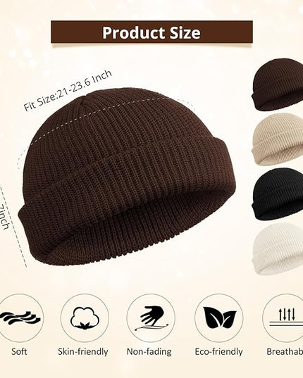 SATINIOR 4 Pieces Trawler Beanie Watch Hat Roll up Edge Skullcap Fisherman Beanie Unisex