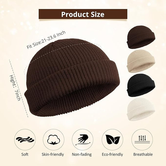 SATINIOR 4 Pieces Trawler Beanie Watch Hat Roll up Edge Skullcap Fisherman Beanie Unisex