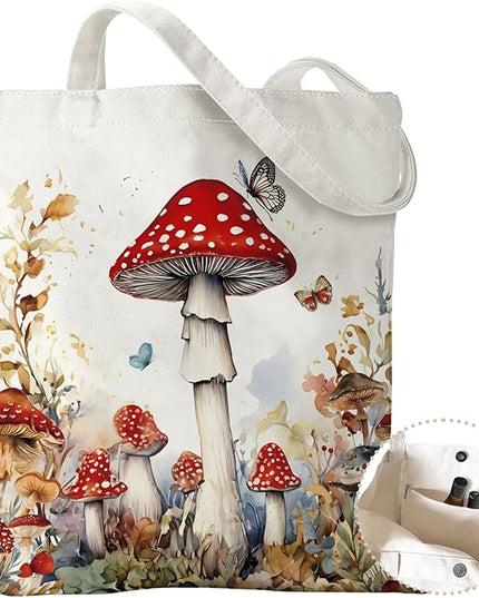 Aesthetic Canvas Tote Bag with Zipper Pockets & Snaps for Women,Reusable Shopping Grocery Bags Gifts -Work, Gym