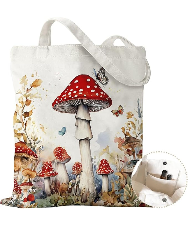 Aesthetic Canvas Tote Bag with Zipper Pockets & Snaps for Women,Reusable Shopping Grocery Bags Gifts -Work, Gym