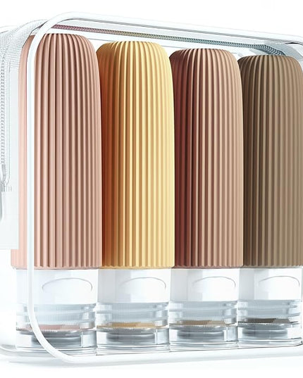 Travel Bottles for Toiletries, Tsa Approved 3oz Portable Travel Bottles, BPA Free Leak Proof Squeezable Silicone Travel Size Containers, Travel Accessories with Clear Toiletry Bag (4 Pack)