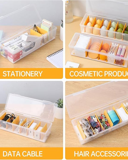 Clear Cable Organizer Box with Lid, Plastic Charger Cable Cord Storage Organizer, Office Desk Organizers, Multifunctional Accessories Storage for Home Drawer Office, Stackable, Clear