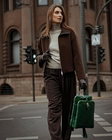 Time Resistance Leather Backpack - Convertible to Shoulder Bag - Full Grain Real Leather Travel Rucksack for Women (Green)