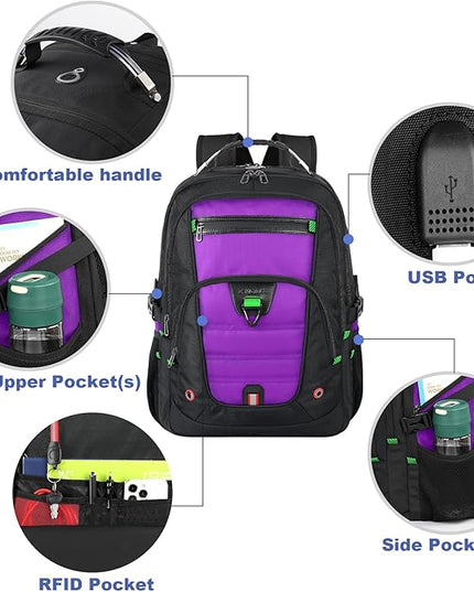 Z-MGKISS Extra Large Laptop Backpack, Water-Resistant 18.4-19 Inch Travel Backpack for Men & Women - Stylish Purple School Bag with USB Charging Port and Multiple Compartments