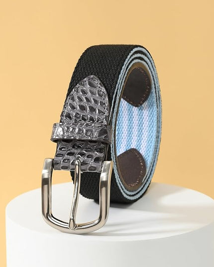Mile High Life Golf Belts for Men, Canvas Belt with Genuine Leather Tips, Embroidered 2 Layer Web Belt with Pin Buckle