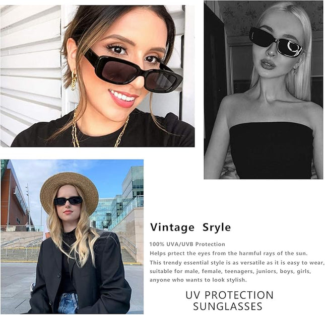 KUGUAOK Retro Rectangle Sunglasses Women and Men Vintage Small Square Sun Glasses UV Protection Glasse