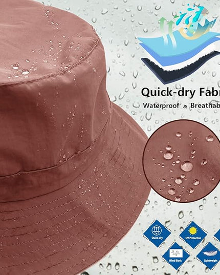 woogwin Waterproof Bucket Rain Hat with Chin Strap Quick Dry Packable Boonie Sun Hat Safari Hat UV Protection