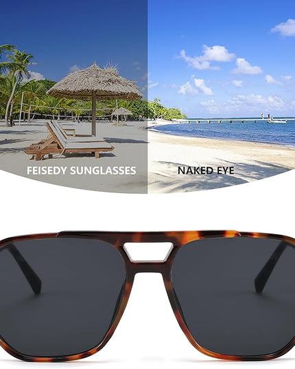 FEISEDY Retro Square Aviator Sunglasses Women Men 70s Vintage Trendy Plastic Frame Sun Glasses B2835