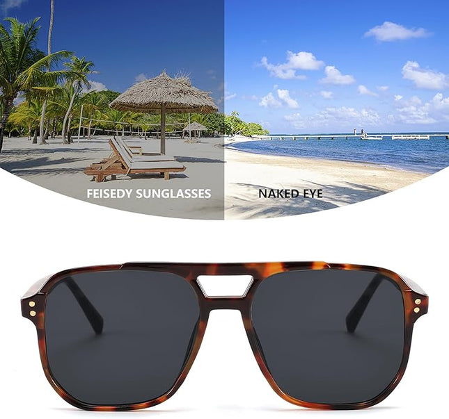FEISEDY Retro Square Aviator Sunglasses Women Men 70s Vintage Trendy Plastic Frame Sun Glasses B2835