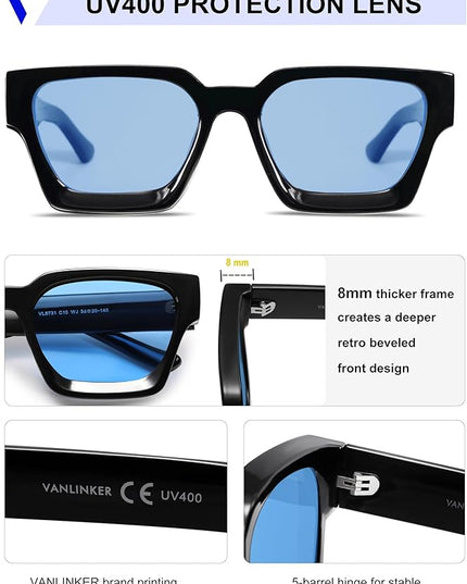 VANLINKER Thick Square Sunglasses for Men Women Retro Chunky Rectangle Shades UV400 Protection VL9731