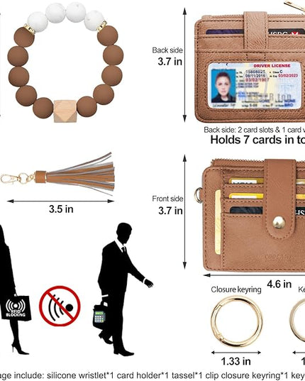 COOLANS Silicone Bracelet Wristlet Wallet Credit Card Holder RFID,ID Window,Key Ring Tassel,Slim Wallet Women Keychain Purse