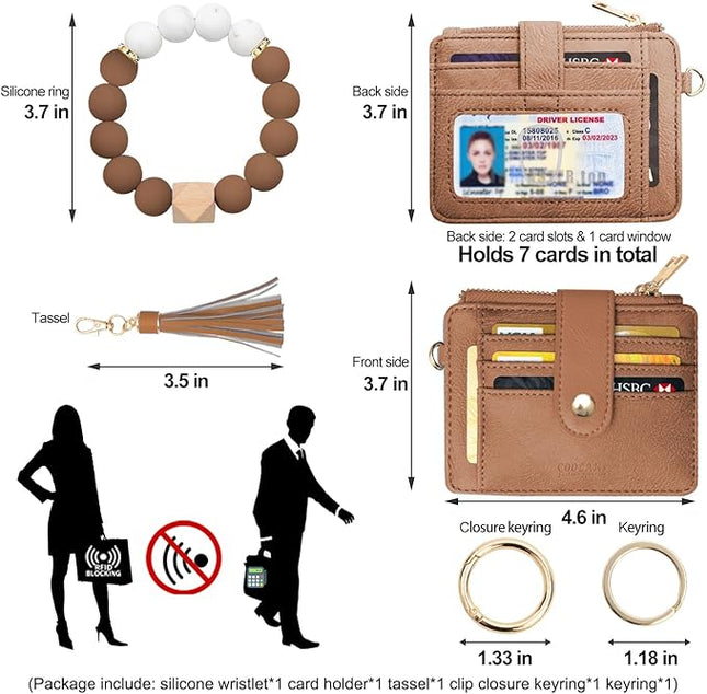 COOLANS Silicone Bracelet Wristlet Wallet Credit Card Holder RFID,ID Window,Key Ring Tassel,Slim Wallet Women Keychain Purse