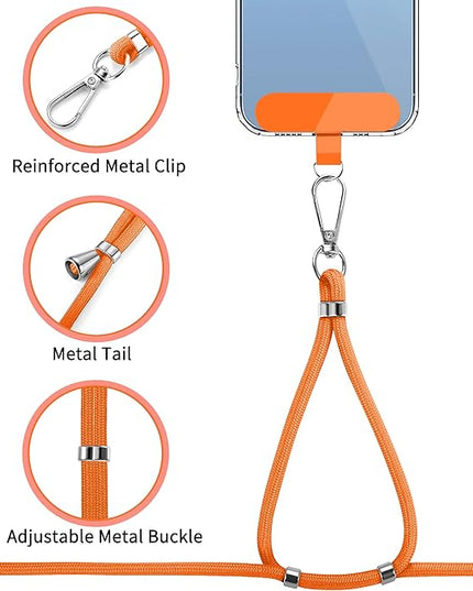 CACOE Phone Lanyard 2 Pcs-1 Pcs Adjustable Neck Strap, 1 Pcs Wrist Strap, 2 Pads, Universal Crossbody Multifuctional Cell Phone Lanyards Compatible with Most Smartphones(Orange)