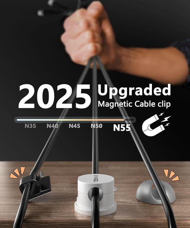 Magnetic Cable Clips 360° Rotation Cord Holder, 12 Pack Cord Organizer 1s Lock Cable Smooth Adjustable Desk Organizers and Accessories, Adhesive Cord Clips for Nightstand,Phone,Wall,Car,Home Office