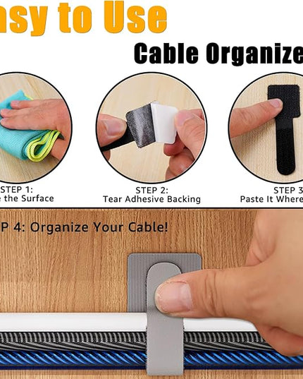 80PCS Hook and Loop Cable Straps, Cable Management Under Desk, Self Adhesive Cable Ties, Reusable Wire Organizers for Cords, Adjustable Cord Organizers for Desk, Home Office Essentials, Black