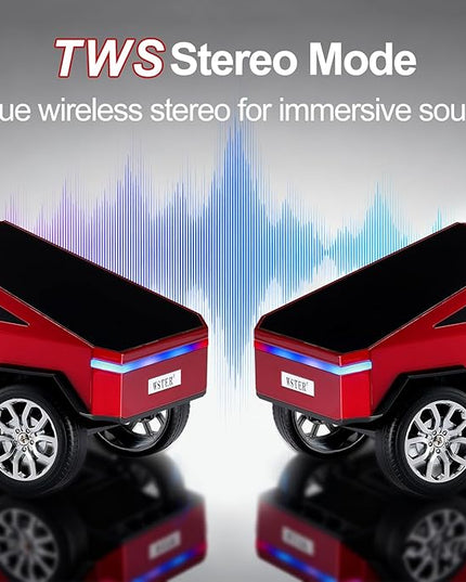 Futuristic Pickup Truck Replica Bluetooth Speaker with LED Display Screen – TWS Stereo, FM, USB/TF Playback, LED Lights, Built-in Mic, Gift for Car Lovers & Tech Fans (Red) (Red)