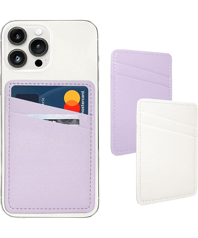 Phone Wallet Stick On, Leather Phone Card Holder, Credit Card Holder for Phone Case Compatible with iPhone, Samsung and Android - White, Purple