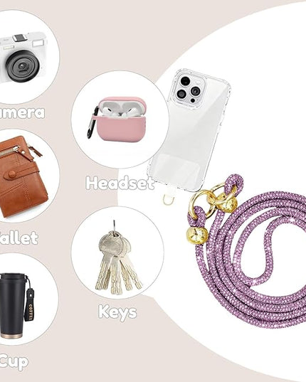 Crystal Phone Lanyard for Women Sparkling Crossbody Phone Strap with Full Rhinestone Bling Anti-Theft Phone Strap