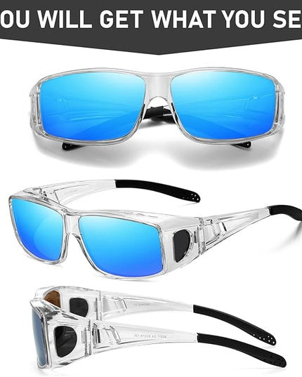 Wzerry Sunglasses Fit Over Glasses Polarized for Men Women, Wrap-Around Glasses UV400 Protection for Driving and Outdoor